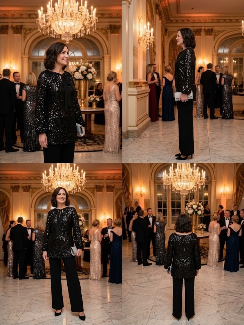 JM Collection Black Sequin Long-Sleeve Tunic Top Size Large - Picture 5 of 8